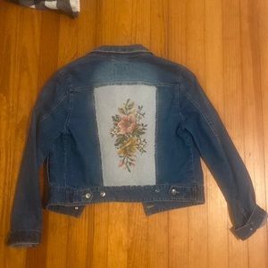 One of a kind cross stitch denim jacket